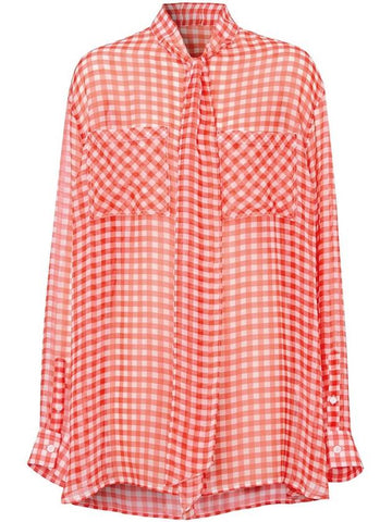 Gingham Check Silk Chiffon Pussybow Blouse - BURBERRY - BALAAN 1