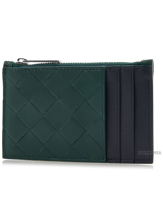 Intrecciato Zippered Leather Card Wallet Dark Green Navy - BOTTEGA VENETA - BALAAN 3