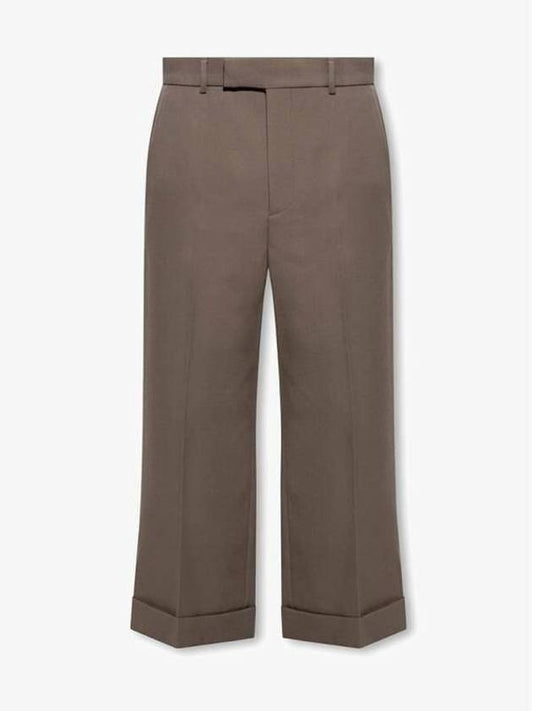 Textured Gabardine Cropped Straight Pants Brown - GUCCI - BALAAN 2