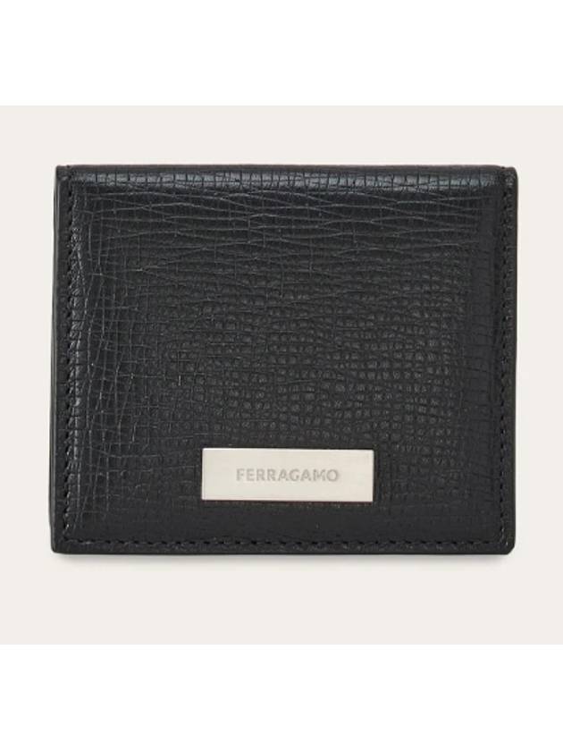 Men's Metal Plate Leather Half Wallet Black - SALVATORE FERRAGAMO - BALAAN 1