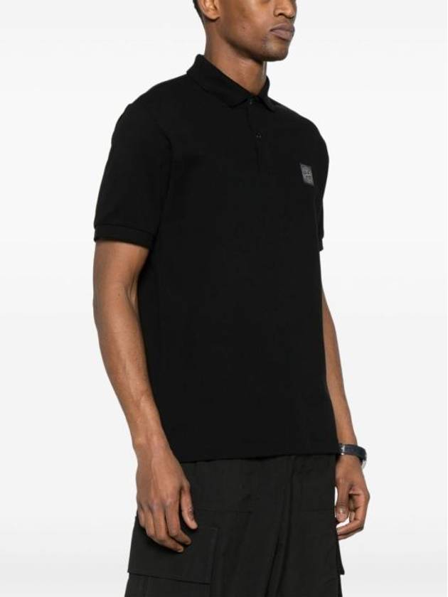 Compass Patch Short Sleeve Polo Shirt Black - STONE ISLAND - BALAAN 9