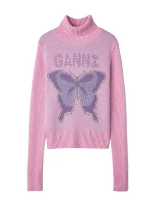 Butterfly graphic high neck knit light lilac - GANNI - BALAAN 1