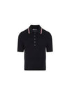 Textured Stitch Cotton Short Sleeve Polo Shirt Navy - THOM BROWNE - BALAAN 3