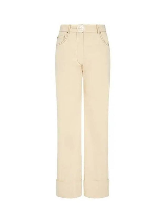 Big button cotton roll-up pants beige - STELLA MCCARTNEY - BALAAN 1