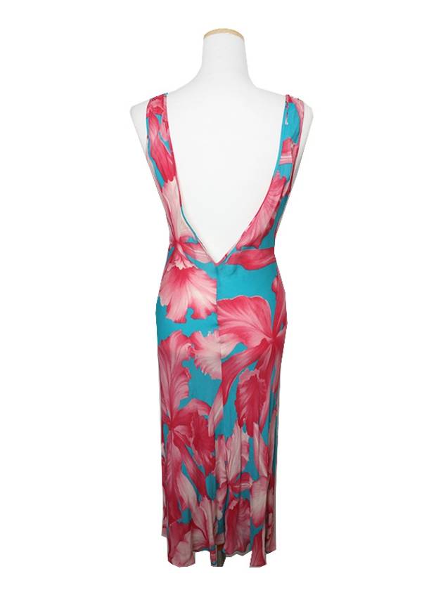 Pink Blue Floral Silk Dress 66 - CELINE - BALAAN 2