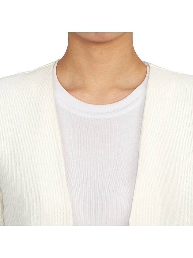 Cricket Stripe Lightweight Textured Cotton V-Neck Cardigan White - THOM BROWNE - BALAAN 7