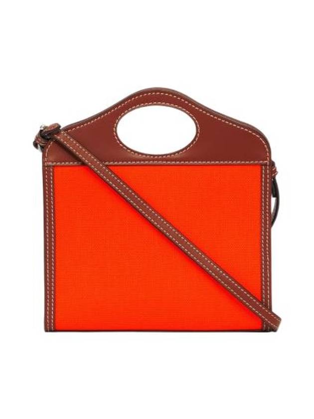 Women's Micro Two-Tone Canvas Leather Mini Pocket Tote Bag Orange - BURBERRY - BALAAN 4