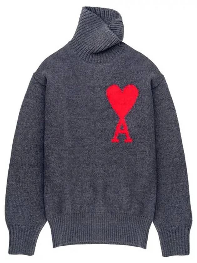 Big Heart Logo Wool Knit Turtleneck Grey - AMI - BALAAN 3