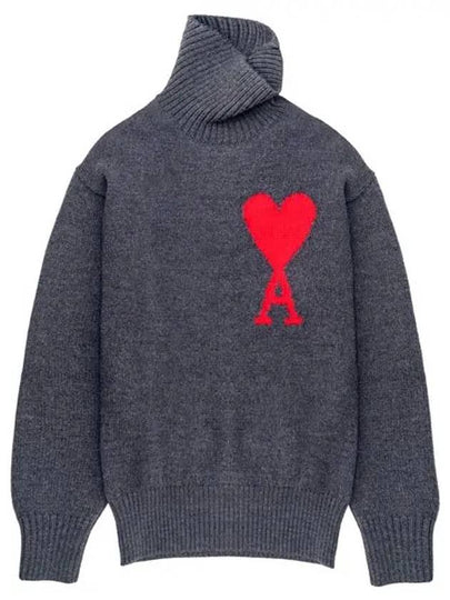 Big Heart Logo Wool Knit Turtleneck Grey - AMI - BALAAN 2