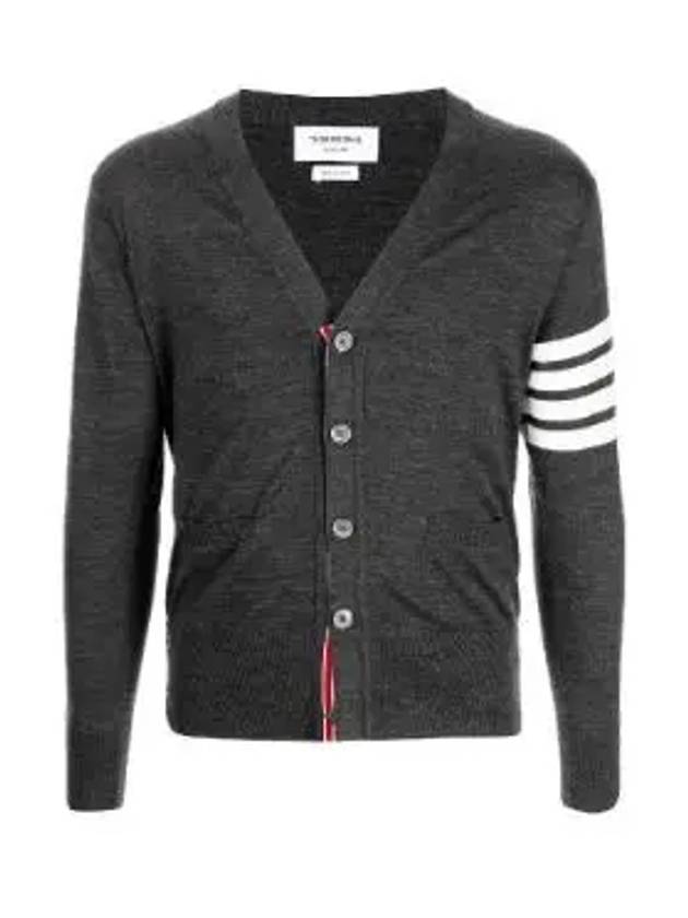 Men's Sustainable Classic Diagonal Wool Cardigan Dark Grey - THOM BROWNE - BALAAN 2