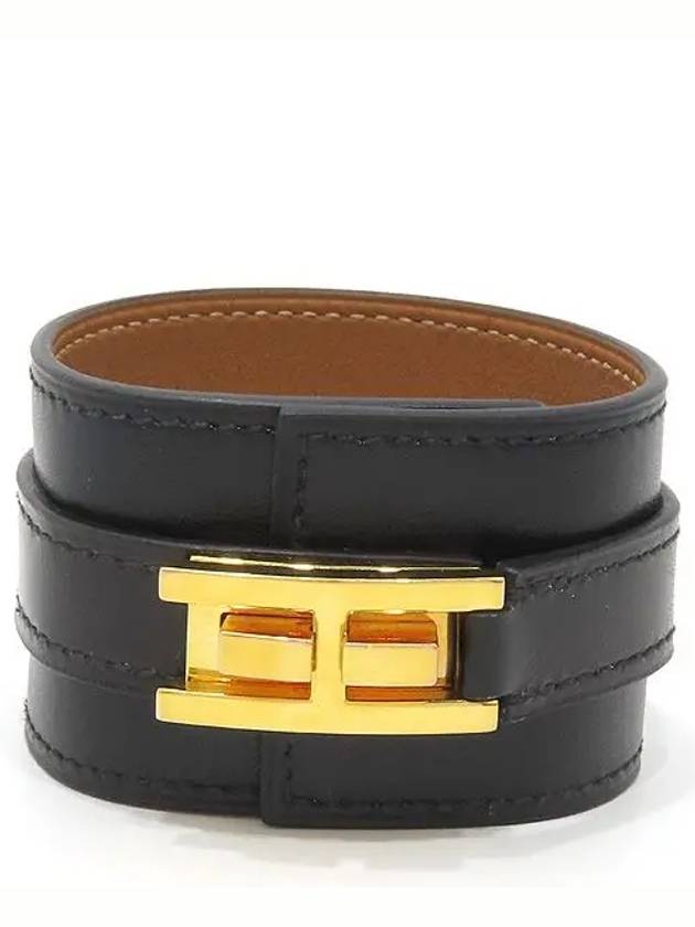 Black leather gold plated drag bracelet - HERMES - BALAAN 2