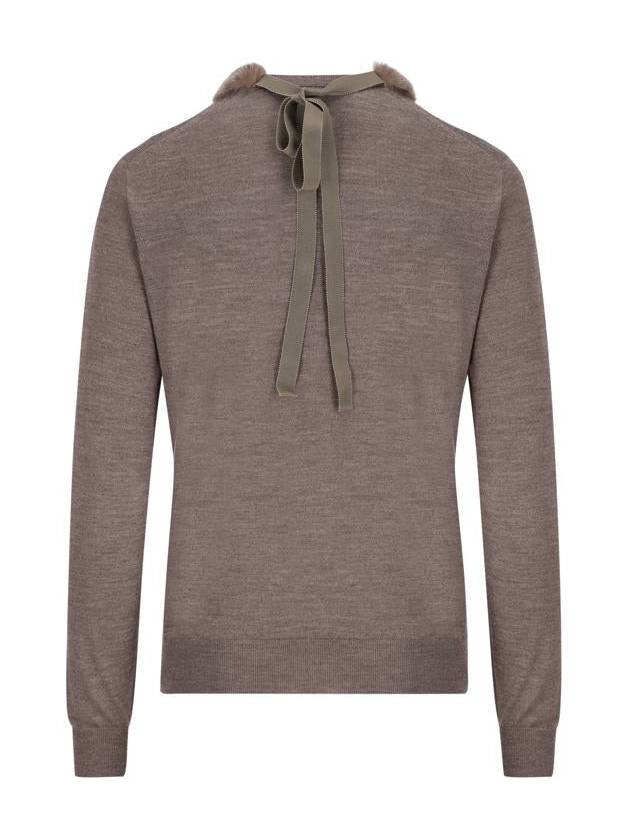 V-Neck Knit Top Grey - FENDI - BALAAN 3