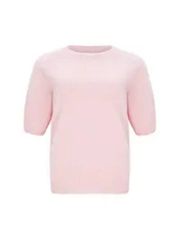 Round Neck Sleeve 100% Wool Knit Top Baby Pink - CALLAITE - BALAAN 1