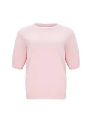 Round Neck Sleeve 100% Wool Knit Top Baby Pink - CALLAITE - BALAAN 1