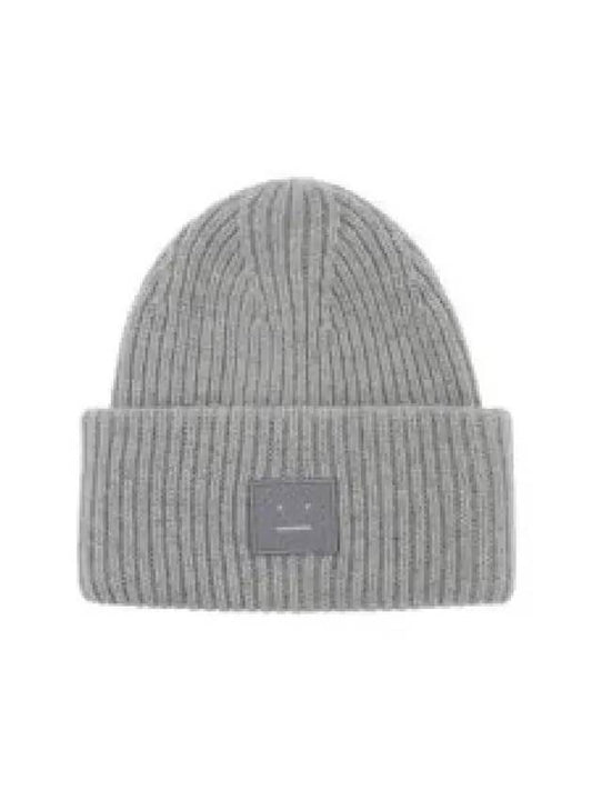 Face Patch Ribbed Wool Beanie Grey - ACNE STUDIOS - BALAAN 2