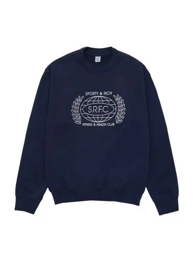 Logo Print Crew Neck Cotton Sweatshirt Navy - SPORTY & RICH - BALAAN 2