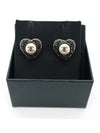 CC Heart Pearl Cubic Earrings Black Gold - CHANEL - BALAAN 3