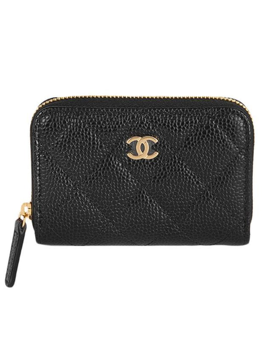 Classic zipper coin card wallet caviar black gold AP0216 - CHANEL - BALAAN 1