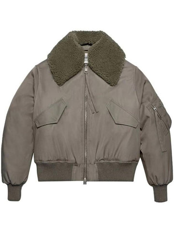 Boxy Shearling Collar Bomber Jacket Taupe - AMI - BALAAN 1