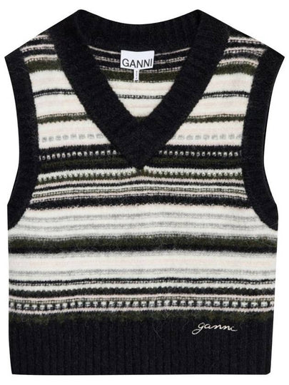 V-Neck Striped Vest Black - GANNI - BALAAN 2