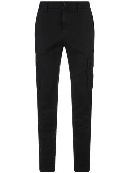 Garment Dyed Old Effect Stretch Broken Twill Cotton Cargo Pants Black - STONE ISLAND - BALAAN 2