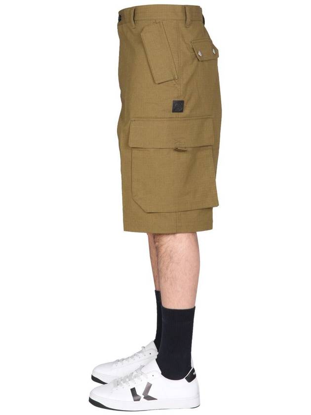 Men's Cargo Cotton Bermuda Shorts Olive - KENZO - BALAAN 4