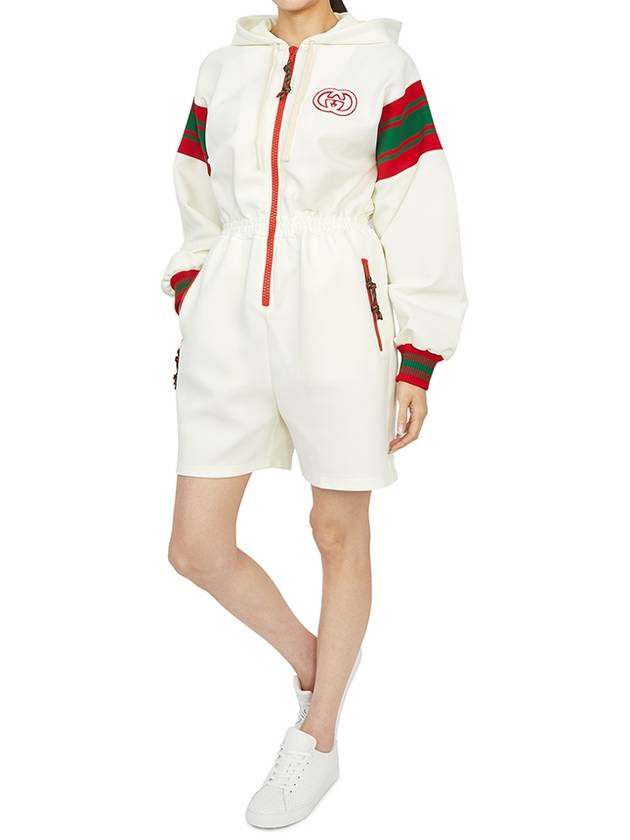 Interlocking G Logo Hooded Jersey Zipped Jumpsuit Ivory - GUCCI - BALAAN.