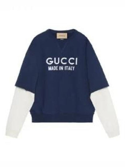 Cotton Logo Long Sleeve T-Shirt Navy - GUCCI - BALAAN 2