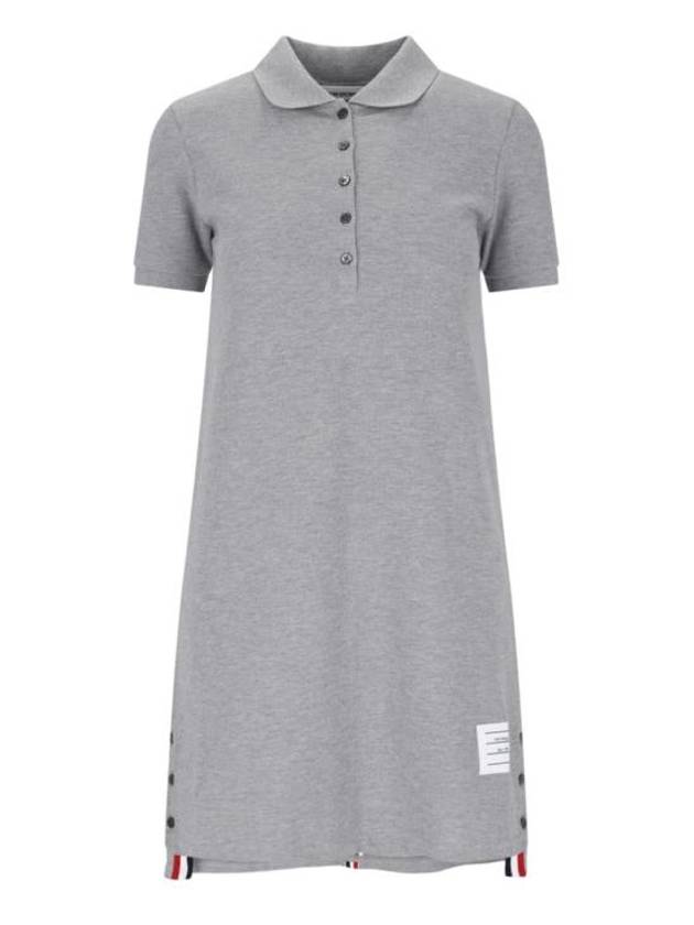 Classic Cotton Pique Center Back Stripe A-Line Short Sleeve Polo Shirt Short Dress Grey - THOM BROWNE - BALAAN 2