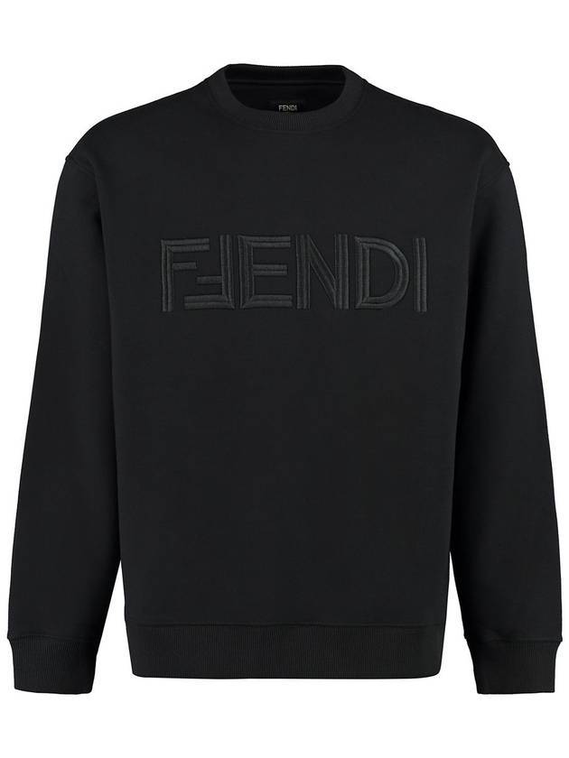Embroidered Logo Crew Neck Sweatshirt Black - FENDI - BALAAN 1