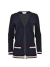 Cricket Stripe Lightweight Textured Cotton V-Neck Cardigan Navy - THOM BROWNE - BALAAN 2