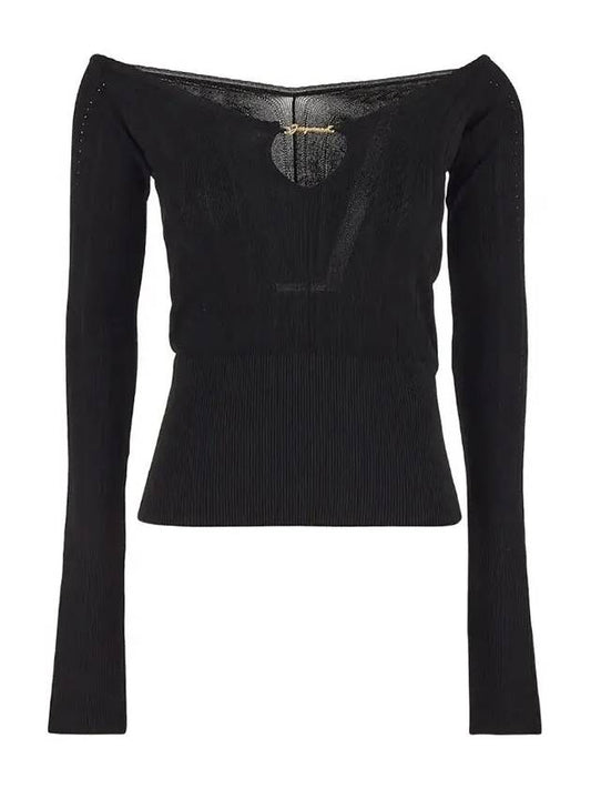 Le haut Pralu Logo Detail Cut-Out Viscose Knit Top Black - JACQUEMUS - BALAAN 2