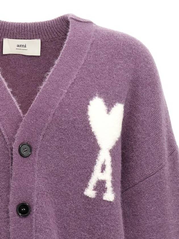 Intarsia Logo Knit Cardigan Lilac - AMI - BALAAN 4