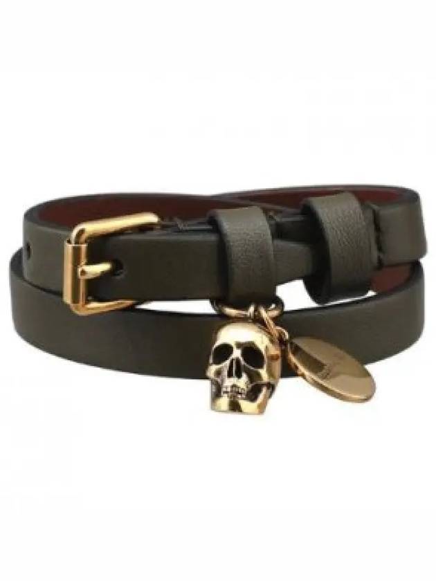 Women's Skull Double Leather Bracelet Khaki - ALEXANDER MCQUEEN - BALAAN 2