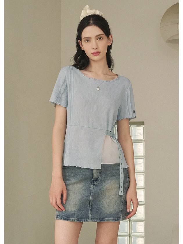 Ripple Wrinkle Chiffon Mix Strap Point Short Sleeve T Shirt - MICANE - BALAAN 3