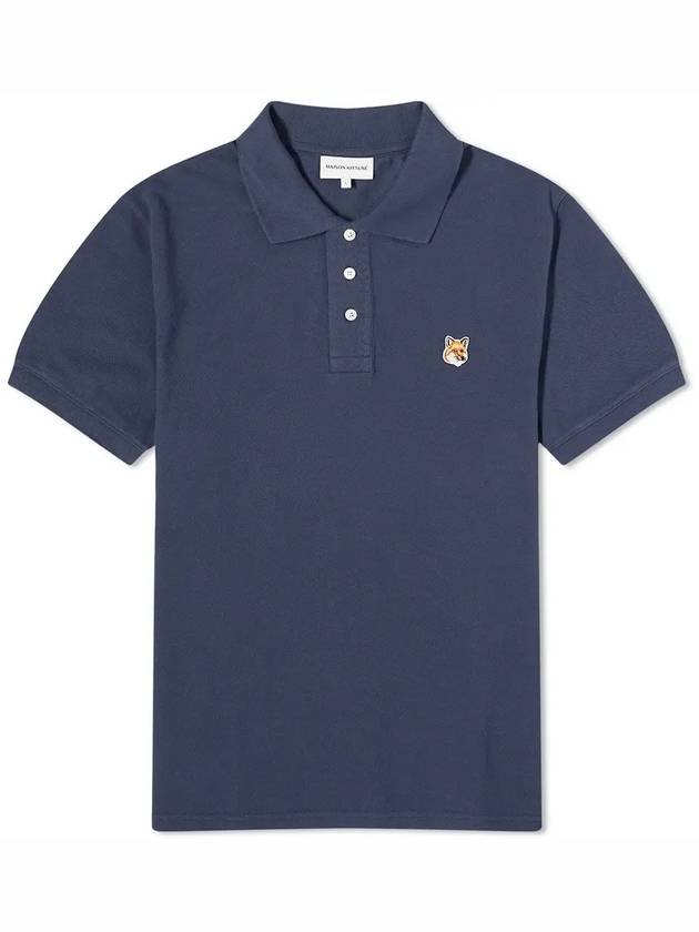 Fox Head Patch Cotton Polo Shirt Blue - MAISON KITSUNE - BALAAN 3