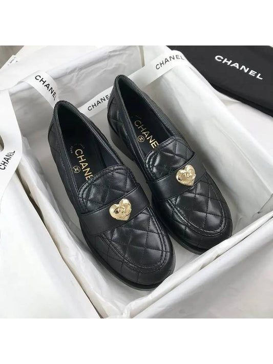 Lambskin Metal Heart Loafers Black - CHANEL - BALAAN 2