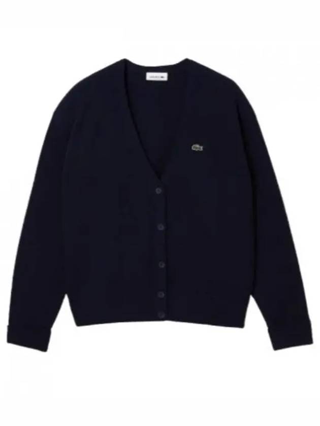 Relaxed Fit V-Neck Wool Cardigan Navy - LACOSTE - BALAAN 2