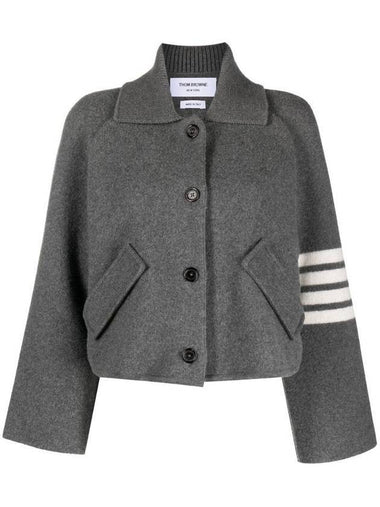 Milano 4-bar Crop Boiled Wool Single Coat Medium Grey - THOM BROWNE - BALAAN 1