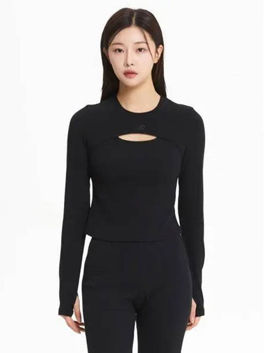 NBNDE3W822 WOMEN Light ribbed cutout long sleeve t shirt BLACK - NEW BALANCE - BALAAN 1