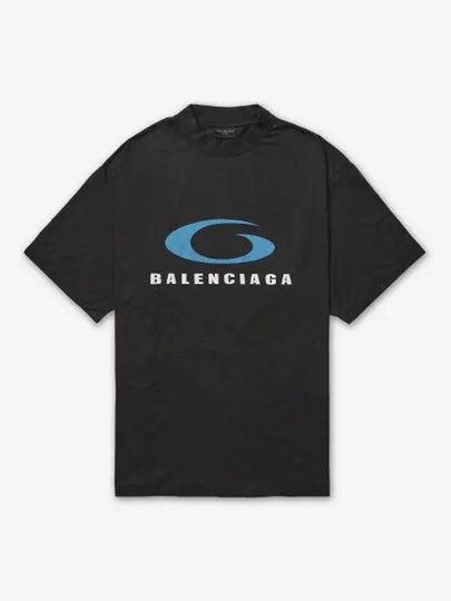 Blue G Logo Print Cotton Short Sleeve T Shirt Black - BALENCIAGA - BALAAN 2