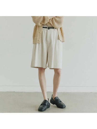 Sand Denim Two Tuck Bermuda Shorts Sand Beige - NOIRER - BALAAN 2