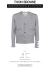 Men's Fine Merino Wool 4 Bar Cuff V-Neck Cardigan Grey - THOM BROWNE - BALAAN 3