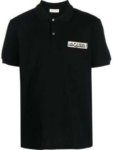 Logo Patch Short Sleeve Polo Shirt Black - ALEXANDER MCQUEEN - BALAAN 1