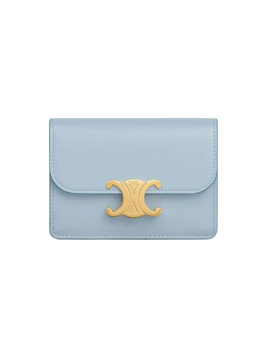 Celine Triomphe Shiny Calfskin Flap Card Holder Light Blue - CELINE - BALAAN 1