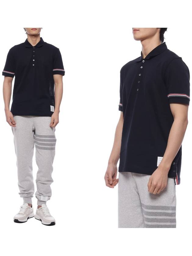 Lightweight Cotton Short Sleeve Polo Shirt Navy - THOM BROWNE - BALAAN 3