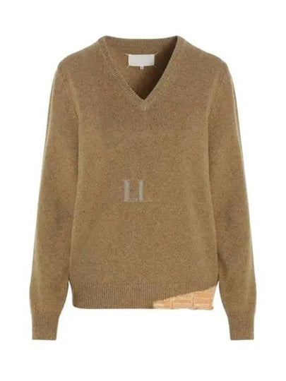 Back Stitch V-neck Wool Cashmere Knit Top Beige - MAISON MARGIELA - BALAAN 2