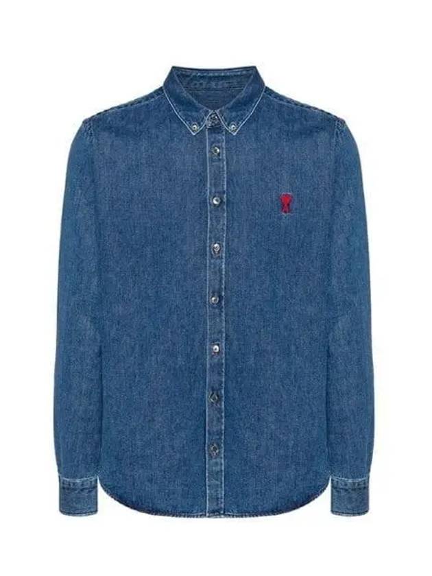 De Coeur Embroidered Denim Long Sleeve Shirt Blue - AMI - BALAAN 2