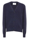 Heart Logo V Neck Cashmere Cardigan Navy - AMI - BALAAN 2