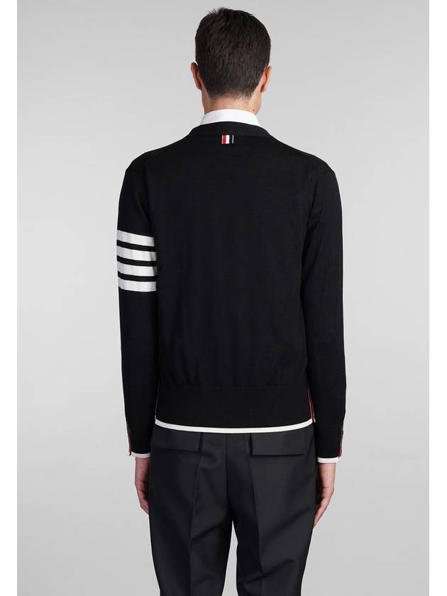 Wool 4-Bar Cardigan Black - THOM BROWNE - BALAAN 4